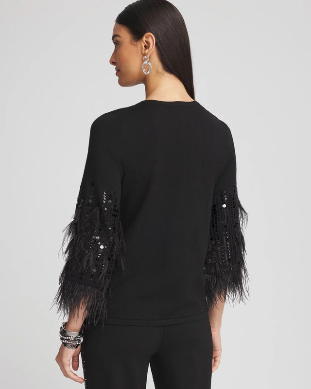 Feather Sequin Pullover Sweater - image 3